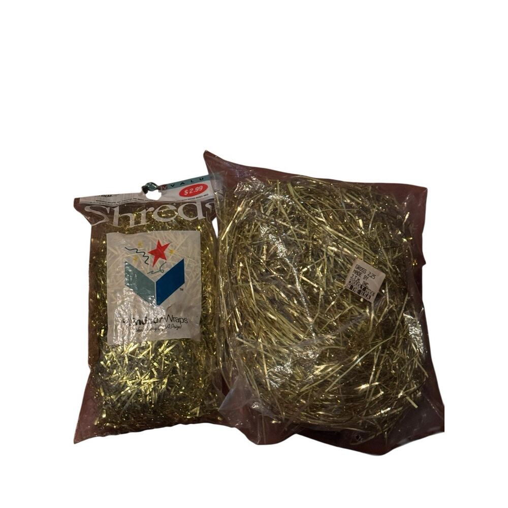 VTG Windsor Wraps Gold Gift Shred Foil Tinsel Wrap Packaging NOS USA Retro Decor